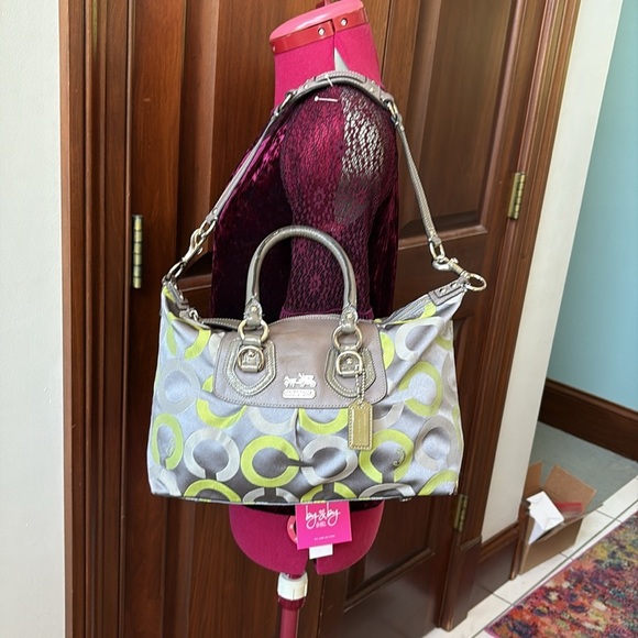 Coach Vintage Ashley convertible shoulder bag satchel Gray/Green lime canvas - Picture 6 of 16